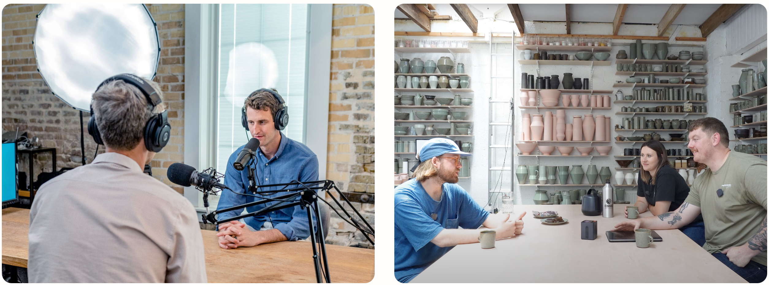 Before and after comparison of podcast recording setups